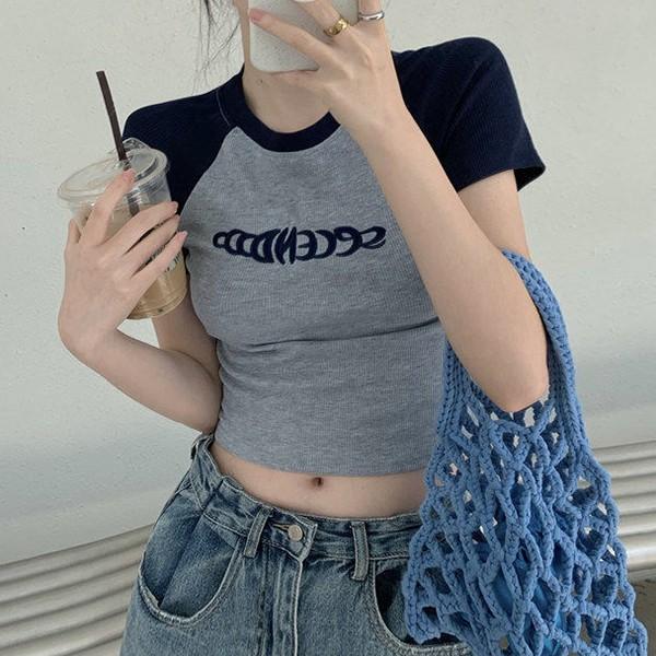 캐주얼 패션 크롭 반팔 티셔츠 LK-T023