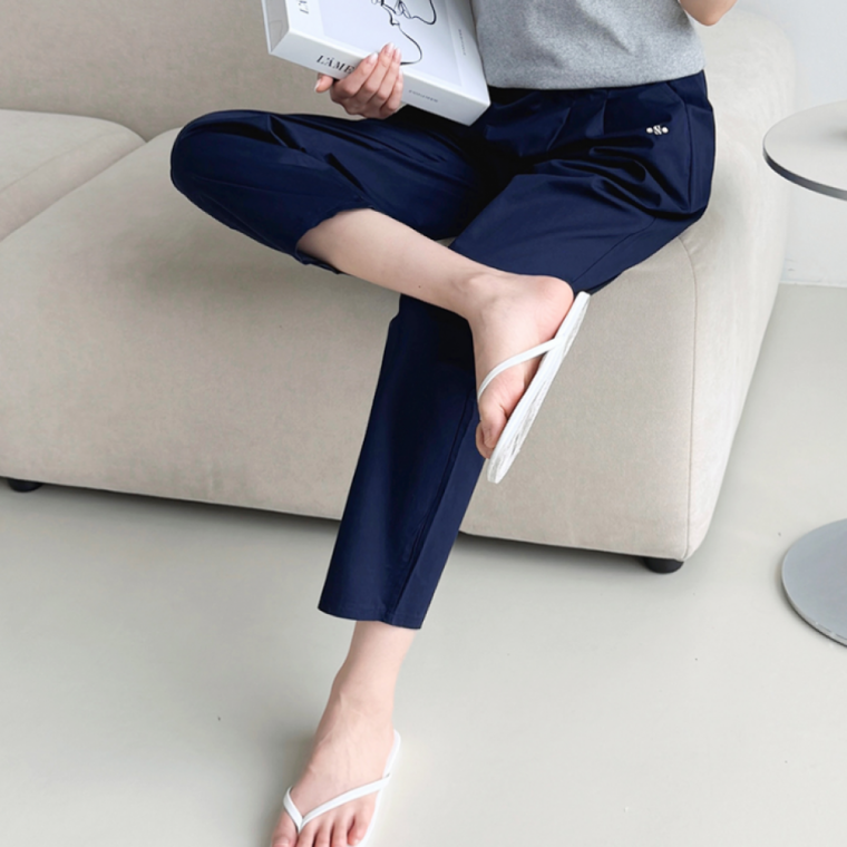 더블핀턱 워싱면 일자바지 여성 캐주얼 스트레이트 데일리 팬츠
