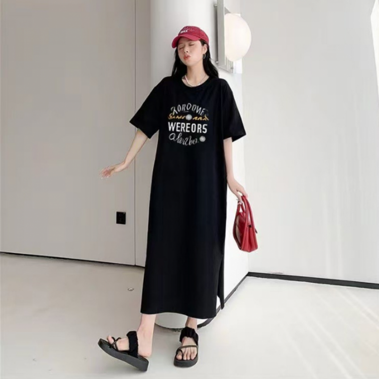 여성 영문 밑단트임 오버핏 빅 원피스 루즈핏 캐주얼 데일리 홈웨어