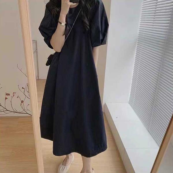 캐주얼 단색 루즈핏 심플 퍼프 원피스 TDN-0265