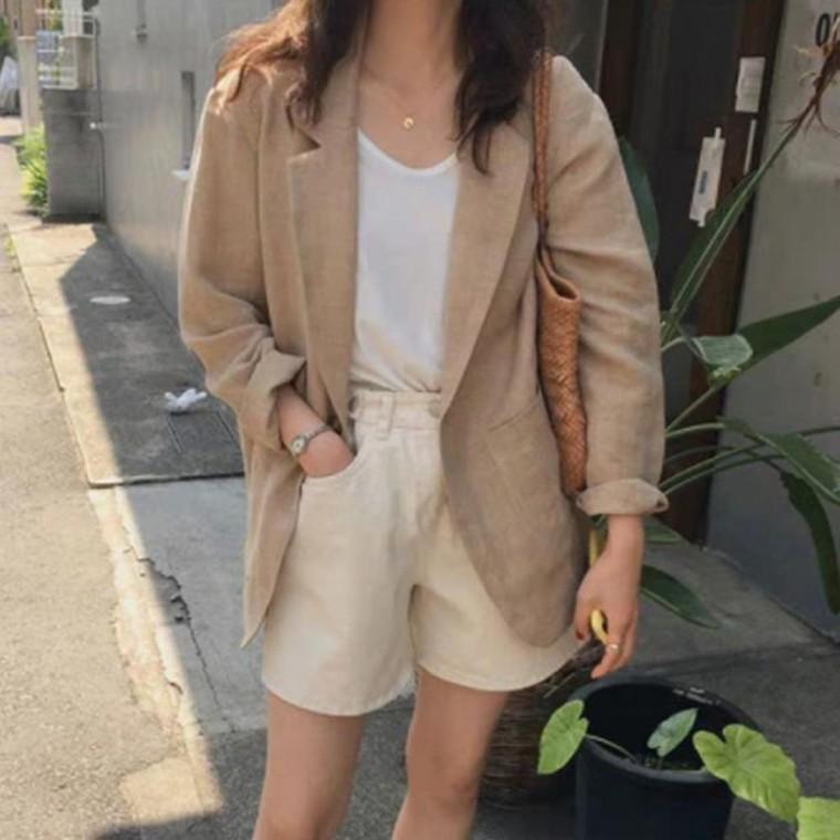 린넨자켓 캐주얼자켓 롤업자켓 마 여성마이 린넨 롤업마이 마자켓