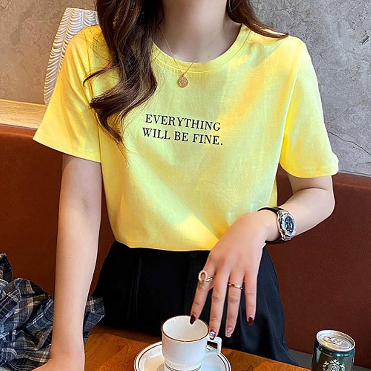 여자 여름 레터링 프린팅 캐주얼 반팔티