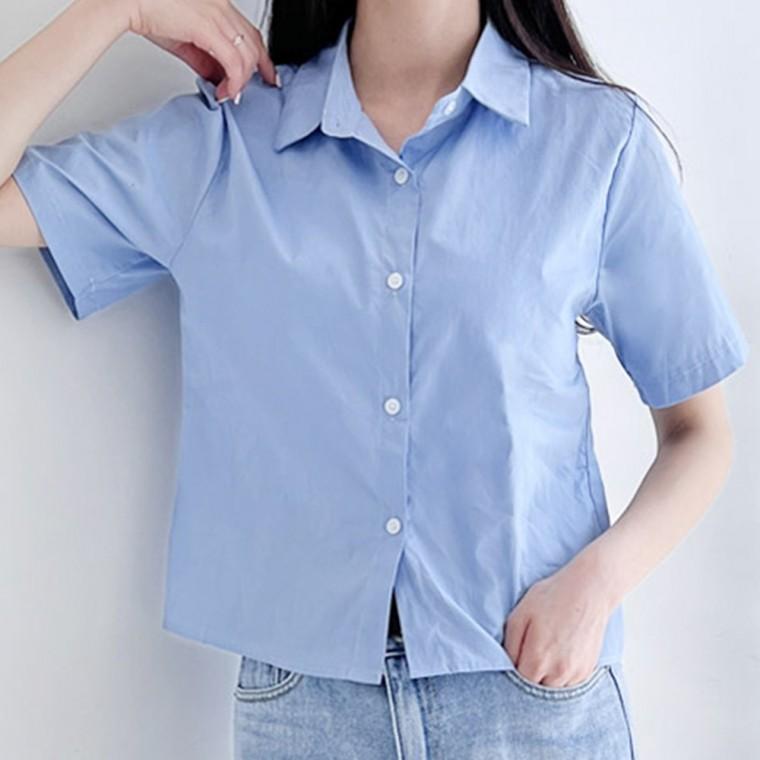 반팔 남방 셔츠 여자 여성 여름 기본 베이직 데일리 카라 숏 캐주얼 일상 심플 무지 데이트 휴양지 여행