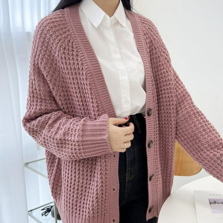긴팔 가디건 여자 여성 봄 가을 기본 베이직 데일리 캐주얼 간절기 브이넥 단추 오버핏 패션 아우터