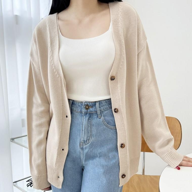 가디건 여자 여성 긴팔 봄 가을 롱 기본 베이직 데일리 캐주얼 간절기 단추 패션 아우터 러블리 포인트