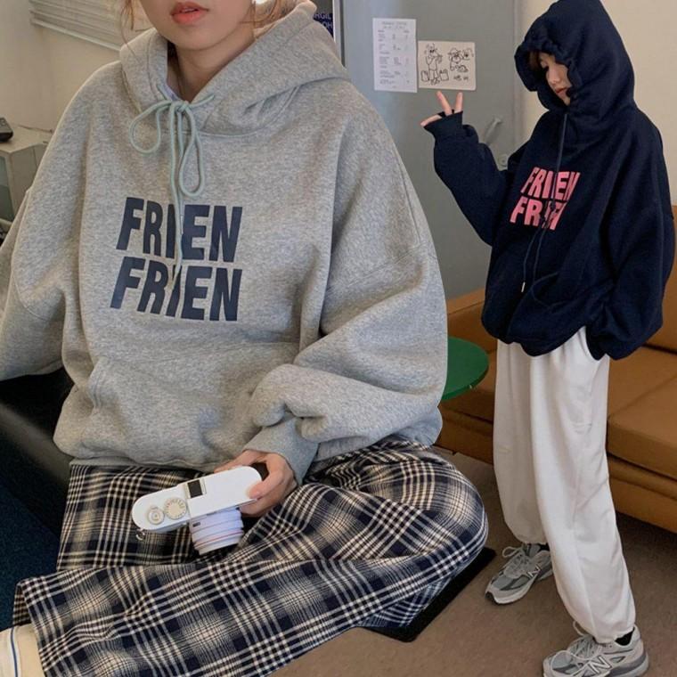여성 캐주얼 드롭숄더 안감기모 레터링 후드 티셔츠 맨투맨 여자 라운드 후드티 겨울