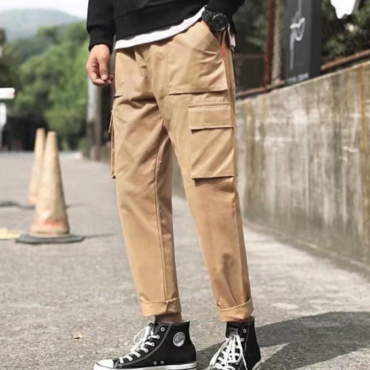 남성 3컬러 롤업 레귤러핏 캐주얼 포켓 카고 바지 팬츠