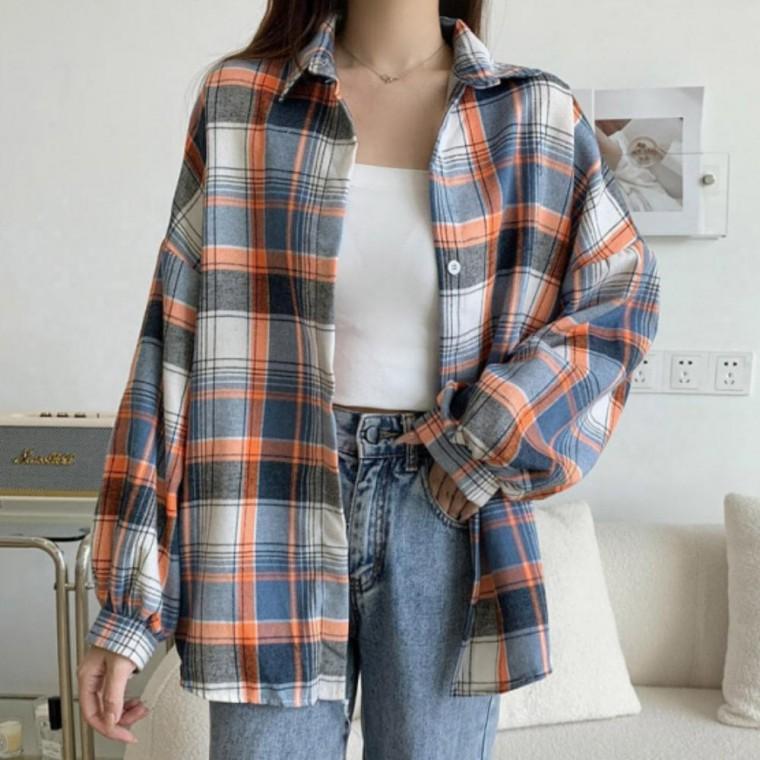 여성 간절기 캐주얼 빈티지 셔츠 자켓 복고풍 체크 남방