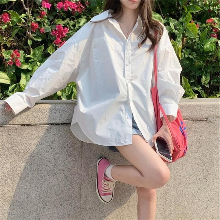 MFNC050198 - 루즈핏 오버사이즈 화이트 셔츠 여자 캐주얼 완성템