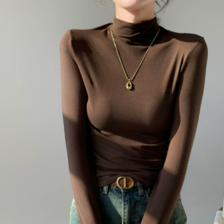 여성 슬림핏 반목 긴팔 티셔츠 데일리 캐주얼 간절기