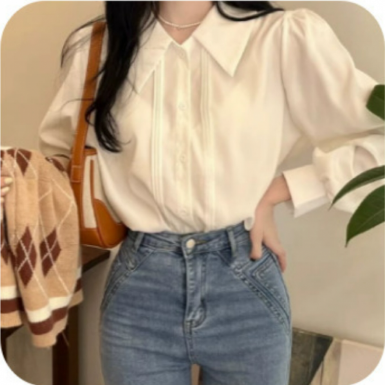 여성 브로드 카라 클래식 블라우스 오피스 데일리 심플 라운드넥 캐주얼용
