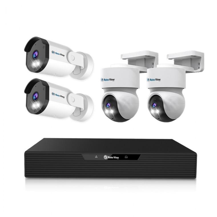 글로벌아이넷 로보뷰 NVR 8채널 AI CCTV PoE 4K UHD 녹화기 + N5 5MP 2대 + A7 5MP 2대 세트