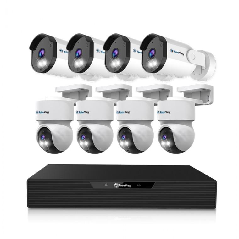 글로벌아이넷 로보뷰 NVR 8채널 AI CCTV PoE 4K UHD 녹화기 + N5 5MP 4대 + A7 5MP 4대 세트