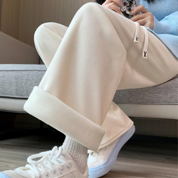 와이드 기모 팬츠 여성용 두꺼운바지 팬츠캐주얼스타일 데일리팬츠 일자팬츠 20대여성 와이드바지 밴딩바지