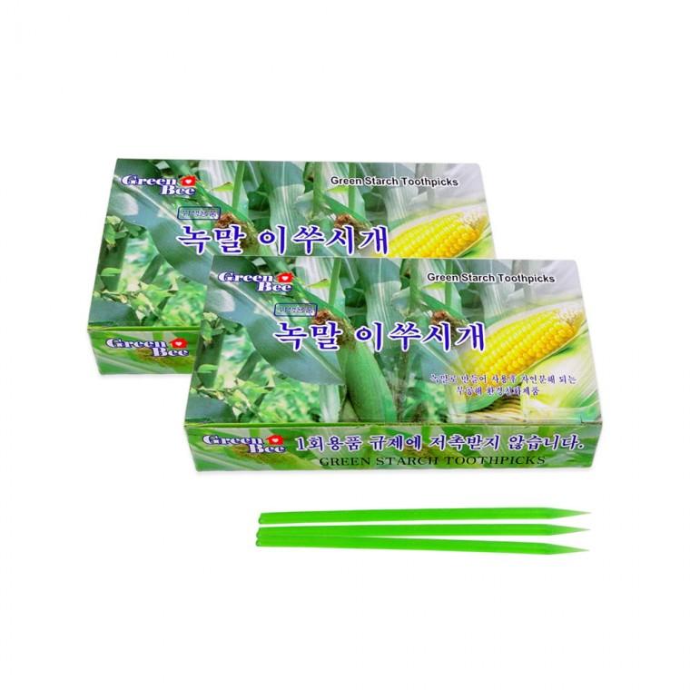 녹말이쑤시개-2개 녹말요지 이쑤시개 요지 그린요지 시식용이쑤시개 업소용 녹말이