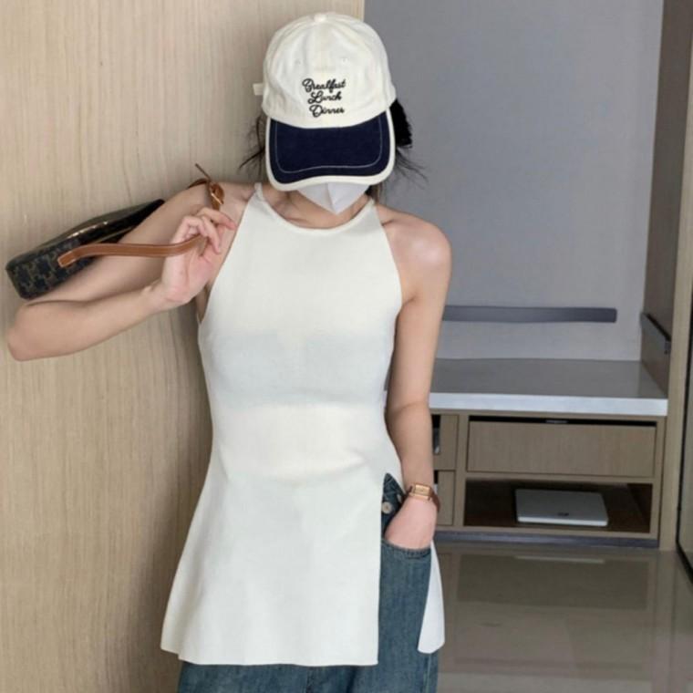 트임 홀터 슬리브리스 여성 나시 페미닌룩 데일리룩