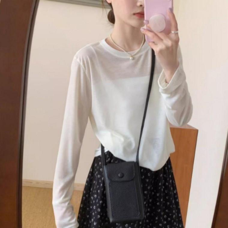 여성용 소프트 클래식 긴팔 슬림 티셔츠 데일리 캐주얼룩 오피스룩 간절기