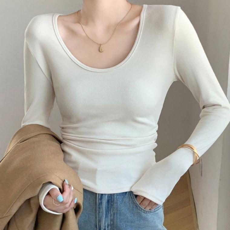 여성용 베이직 라운드티 셔링 포인트 도톰 긴팔 티셔츠 데일리 레이어드 캐주얼
