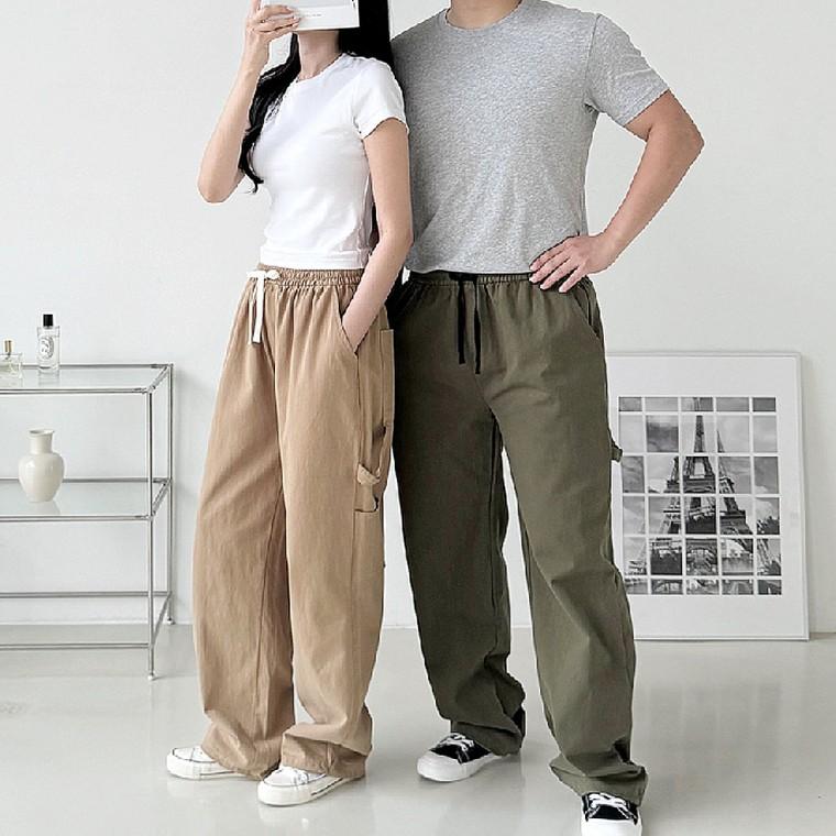남성 여성 캐주얼 밴딩 와이드 스트링 팬츠