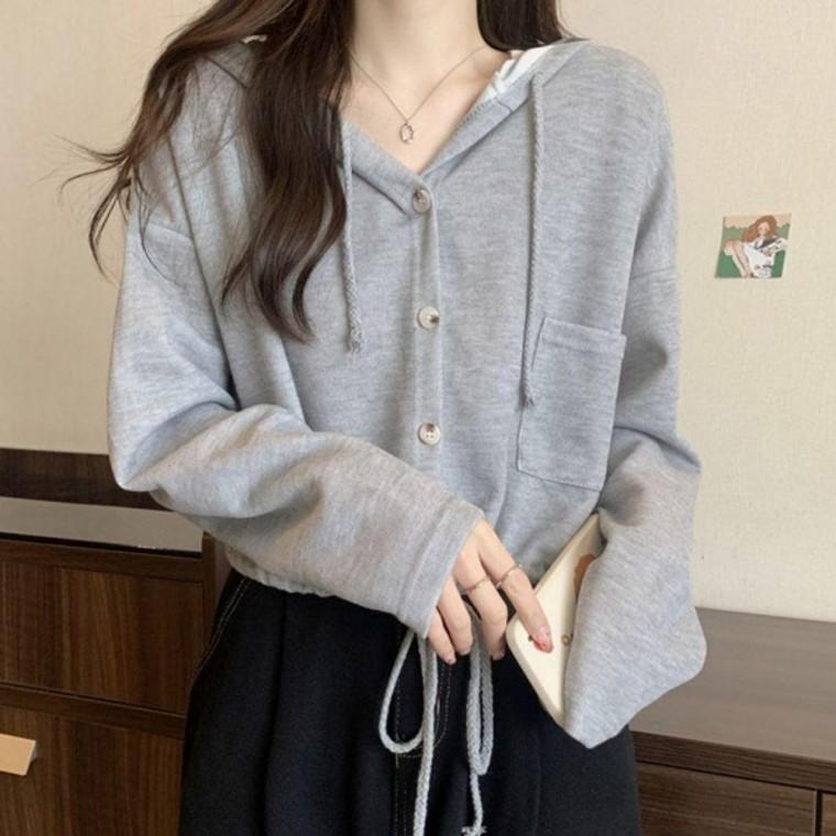 가디건 후드 여성 트렌디 캐주얼 데일리 스트링