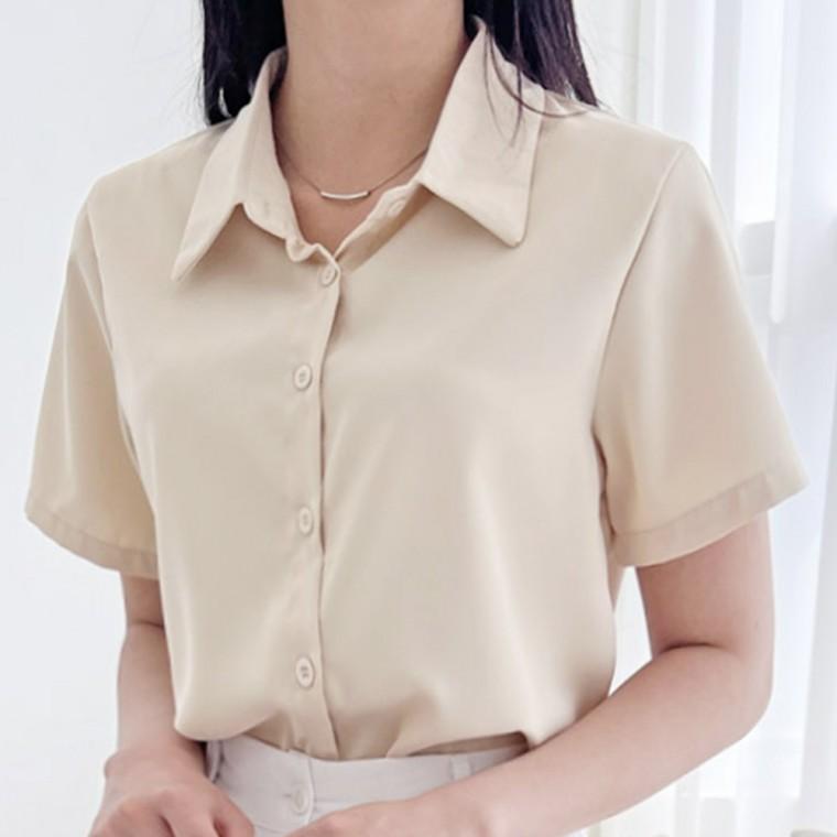 여성 여자 반팔 블라우스 여름 기본 베이직 데일리 오피스 하객 셔츠 남방 카라 캐주얼 일상 심플