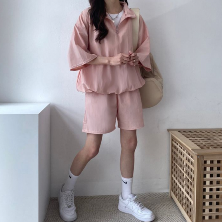 아노락 트레이닝 남녀공용 반팔 상하세트 커플룩 셋업
