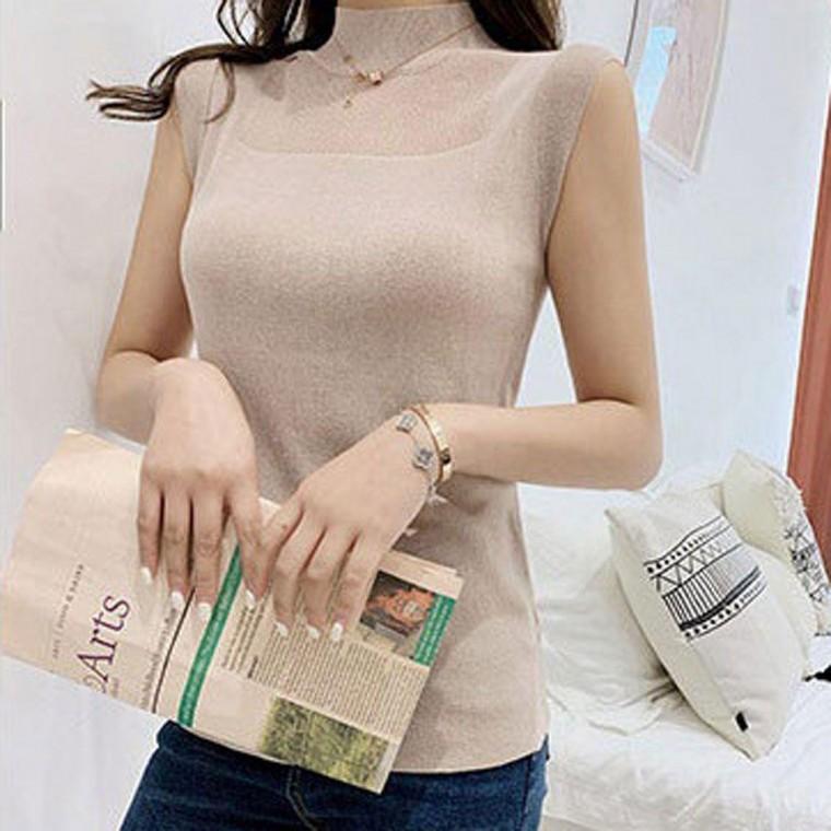 민소매 나시티셔츠 반폴라 캐주얼 이너 사계절 카라 맨투맨 오버핏 롱 노브라티 여름긴팔티