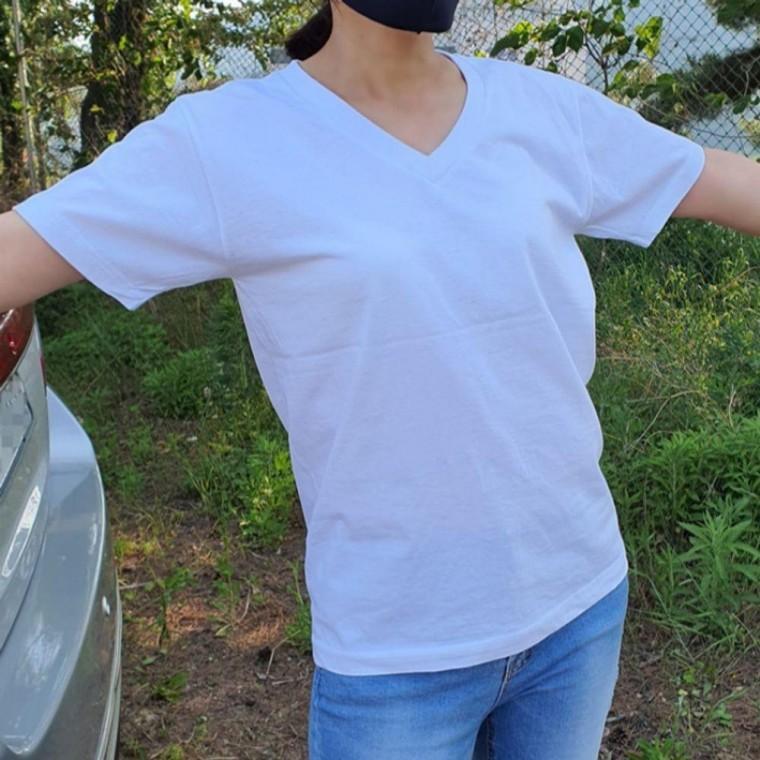 순한 무지 면 기본 반팔 브이넥 티셔츠 남여 화이트 반팔 면티셔츠 남여공용 기본면티 여름티셔츠 레이어드