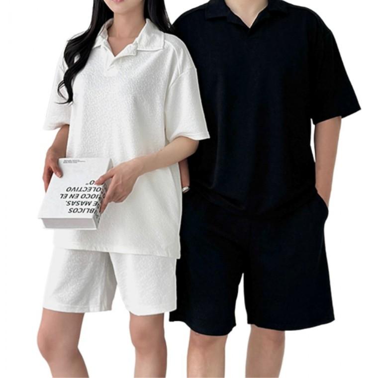 카라넥 반팔 반바지 상하세트 트렌드세터 세련된느낌 일상코디룩 여성반팔티 여성모던룩 젊줌마 여름반팔