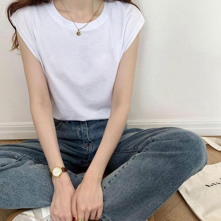 여자 찰랑찰랑 무지 루즈핏 여성 민소매 반팔 기본 티셔츠 여자 반팔티셔츠