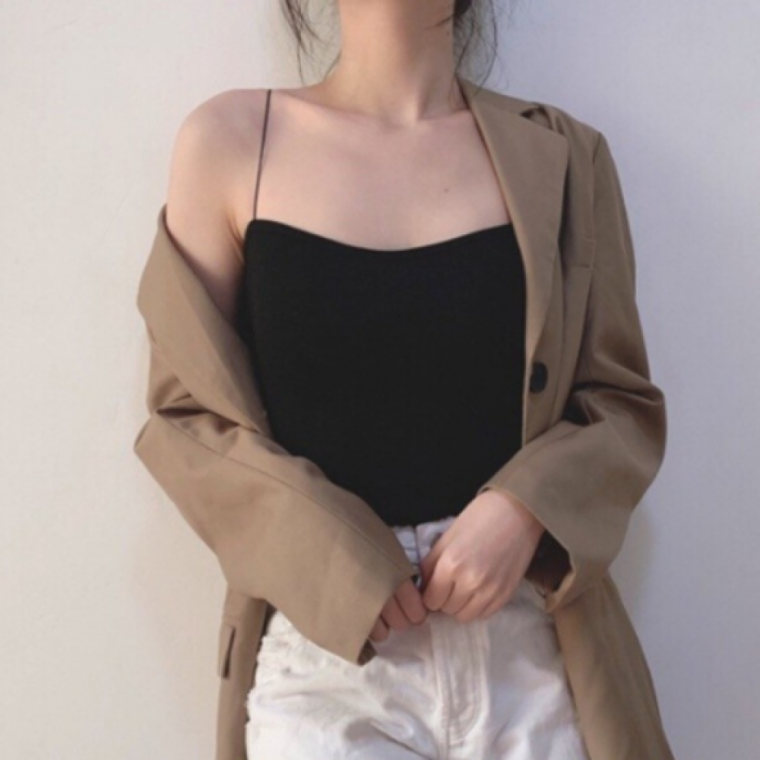 여성용 캡내장 나시탑 베이직 이너웨어 브라탑 민소매 데일리 레이어드룩