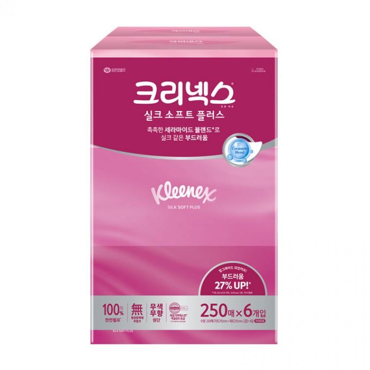 크리넥스 실크소프트 250매 6입 펄프 미용티슈 각티슈 곽티슈