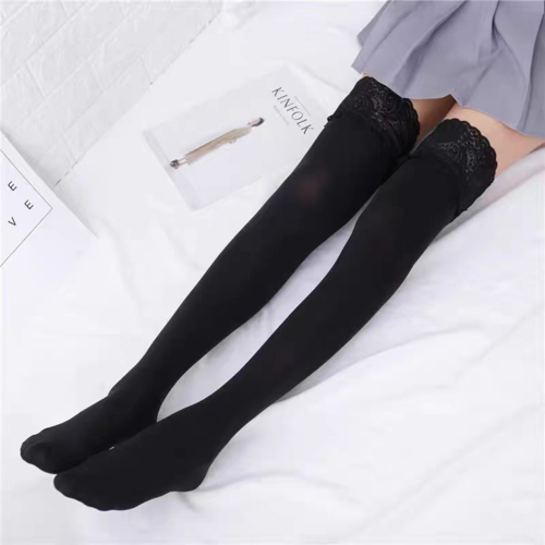 고탄력 80D 레이스 밴드 스타킹 2color 두꺼운 허벅지 레이스 흘러내림방지 실리콘
