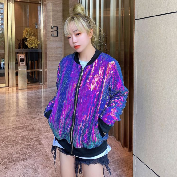 스팽글 항공점퍼 무대 루즈핏 반짝이 자켓 점퍼 집업 단체복 힙합 요가 댄스 S454
