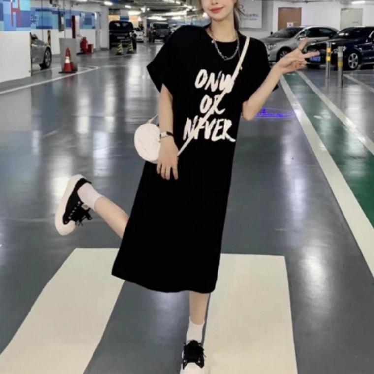 원피스 반팔 박스핏 라운드넥 캐주얼 편한 블랙