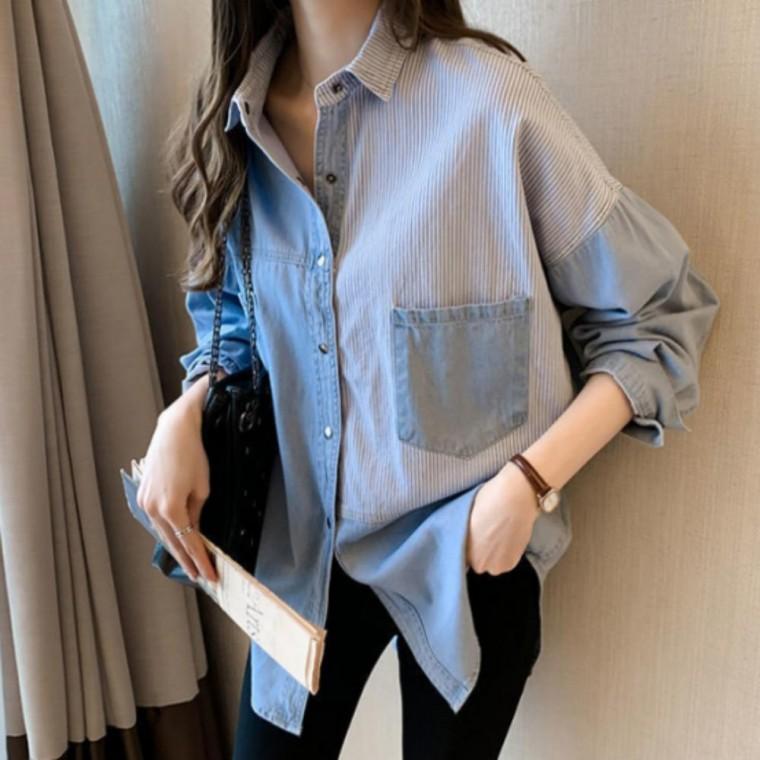 청남방 셔츠 여성 긴팔 오버핏 편한 데일리