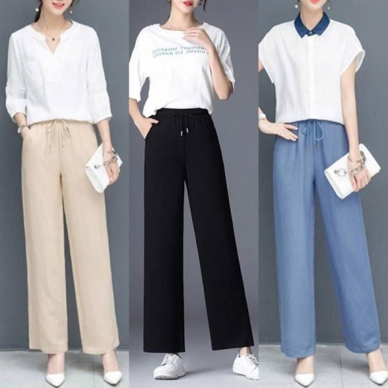 팬츠 인견 일자 바지 여름 여성 인견바지 팬츠 여름바지 와이드 핀턱 밴딩