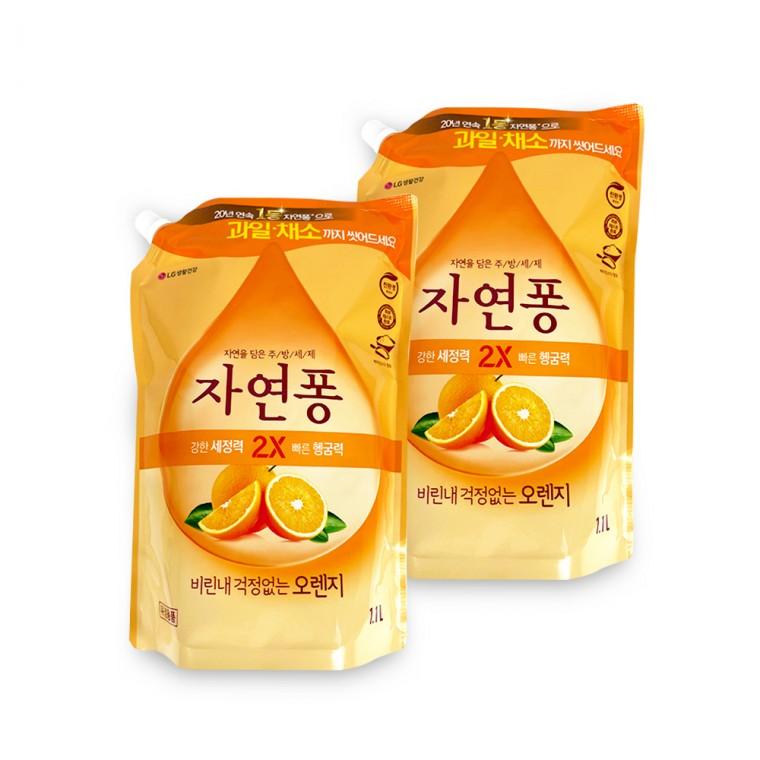 자연퐁 오렌지(1.1L 리필)-2개 주방세제 비린내 기름기 찌든때 설거지