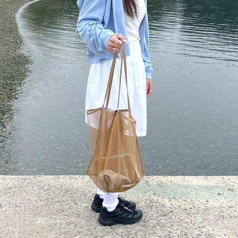 숄더백 브라운 메쉬 여름가방 모래놀이 망사