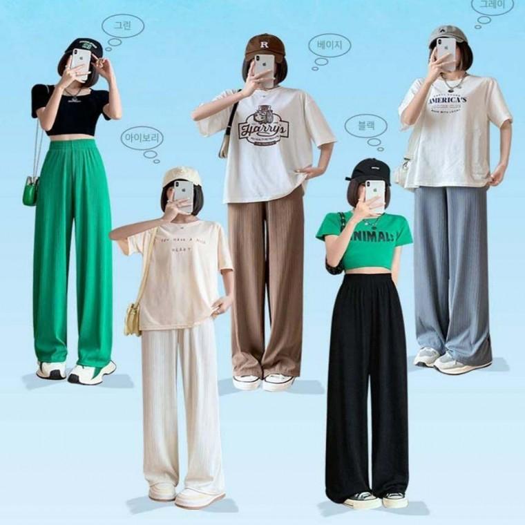 여성 5컬러 봄 여름 얇은 아이스 실크 와이드팬츠