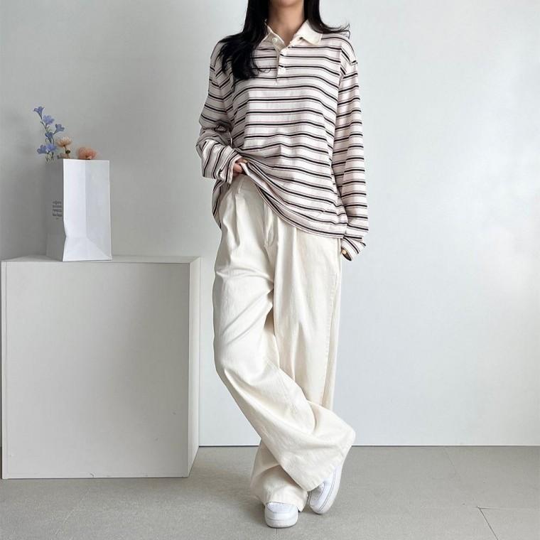 여성 4컬 데일리 뒷밴딩 핀턱 와이드팬츠 스판통바지