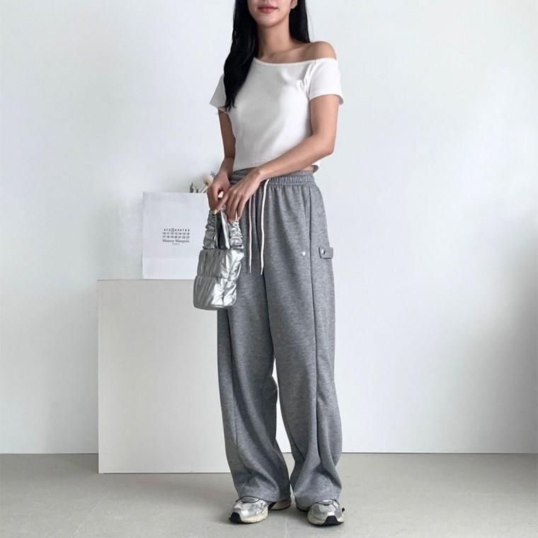 여성 4컬러 트레이닝팬츠 스냅 오버와이드 츄리닝팬츠