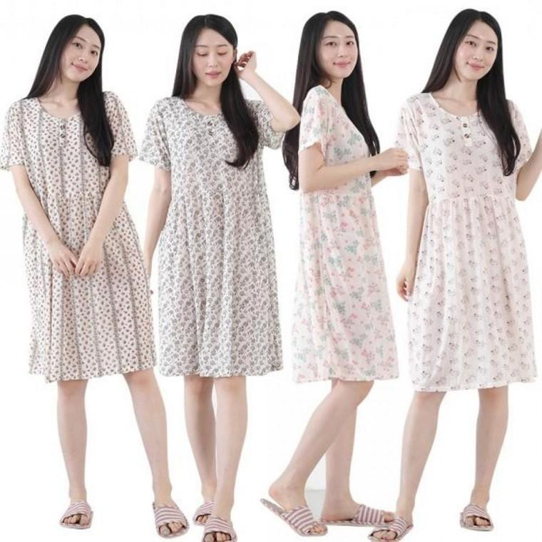 까실이 홈웨어 여성 흰색 밴딩 잠옷 집앞룩 냉감 드레스 작업복