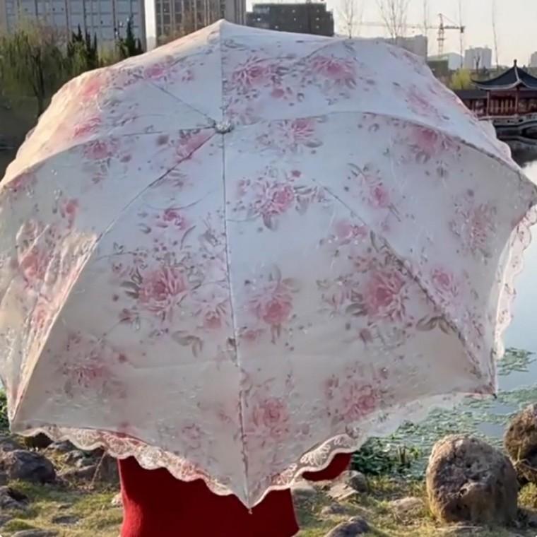 여성용 고급 여름 레이스 자수 암막 우양산 우산