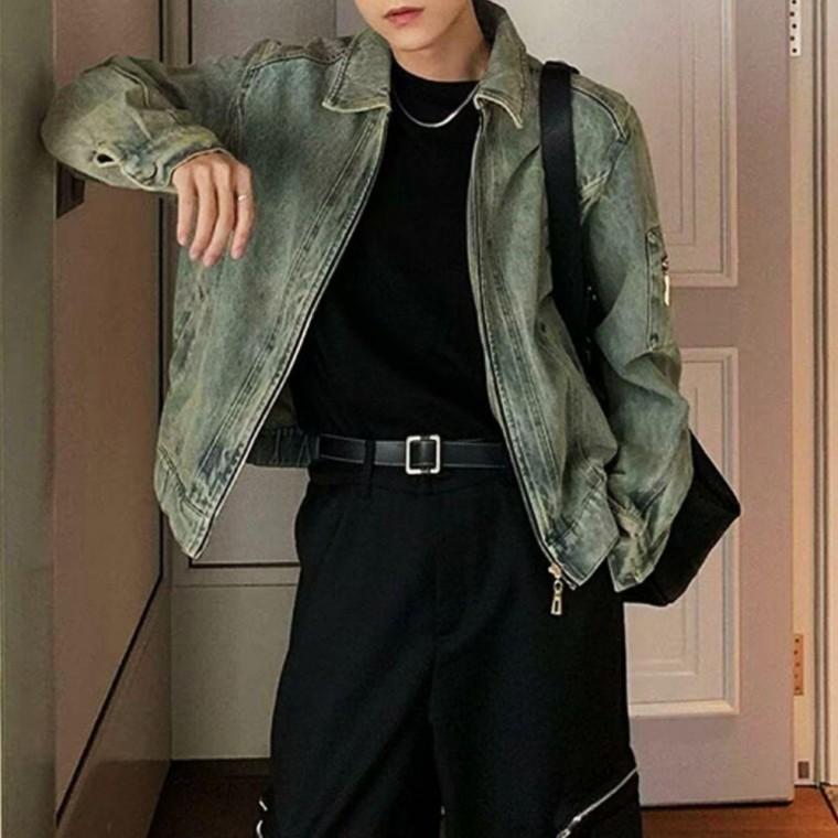 남자 연청 데님자켓 빈티지 점퍼 스트링 자켓