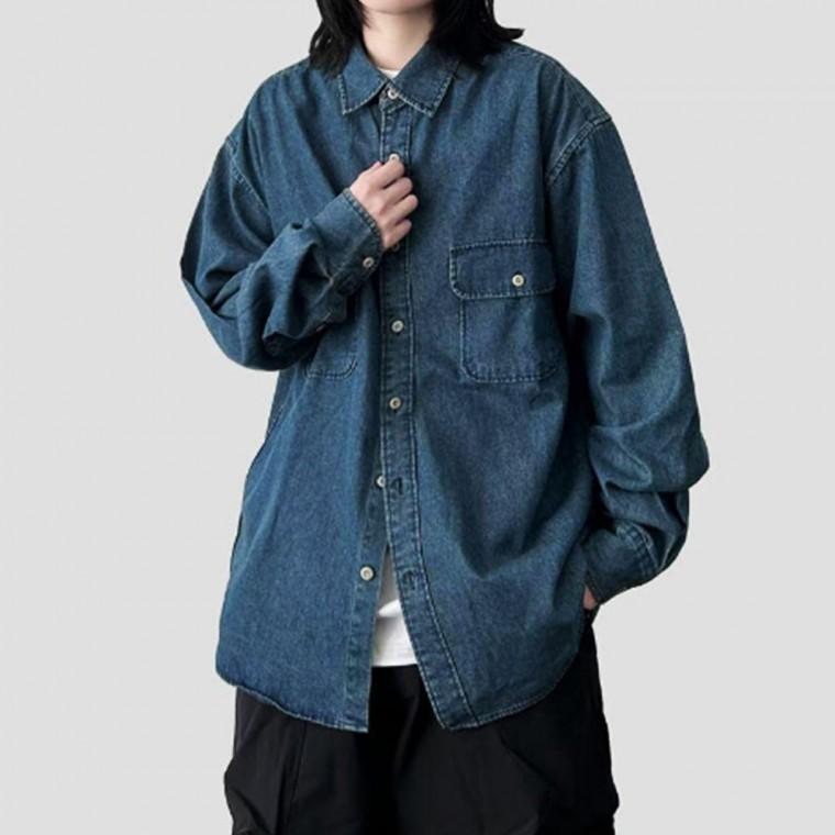 오버핏 청남방 남자 데님셔츠 투포켓 카라 셔츠