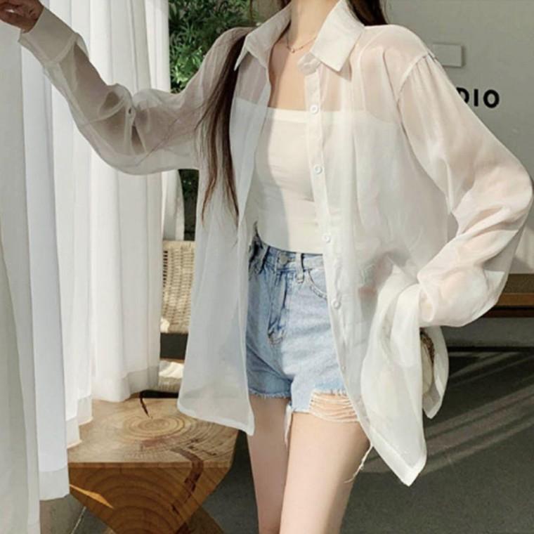 여름 가벼운 시스루셔츠 블라우스 여성 레이어드 셔츠