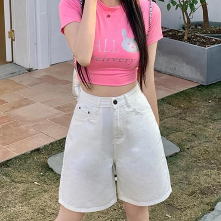 탄탄한 코튼 데님 소재 여성용 캐주얼 바지 하프 팬츠