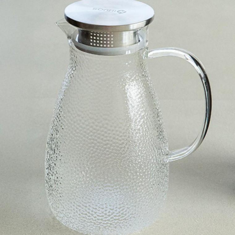내열 유리 곰보 스텐 뚜껑 물병 2000ml 유리병