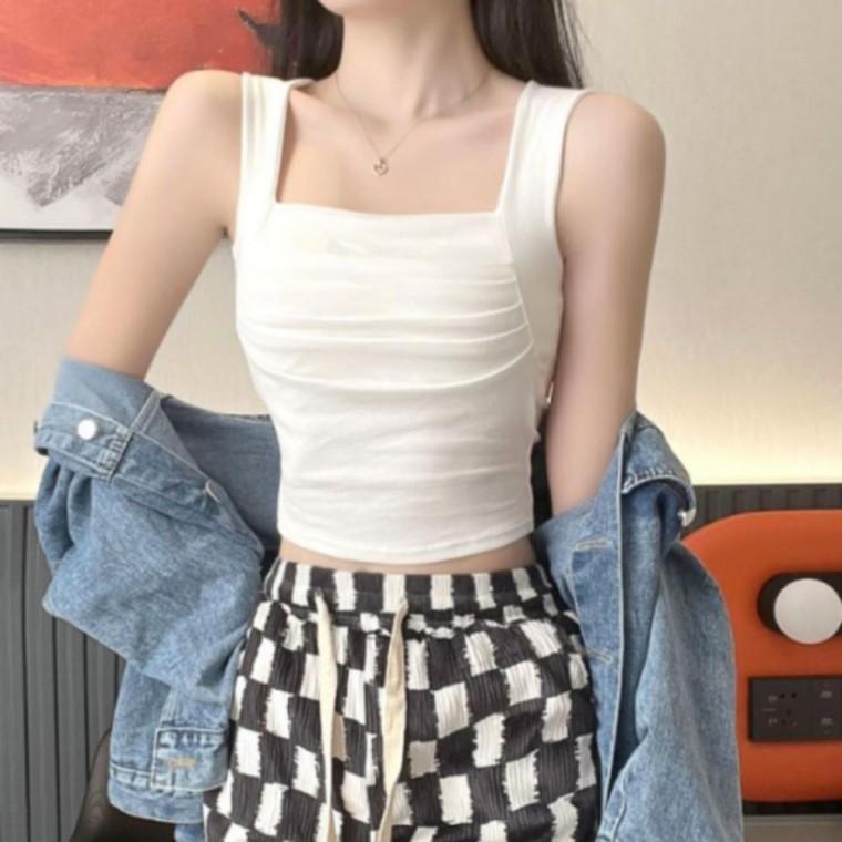 크롭 나시 민소매 여성 탑 이너 캡내장 주름 기본